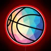 Geometric low poly basketball silhouette with RGB neon glow effect.