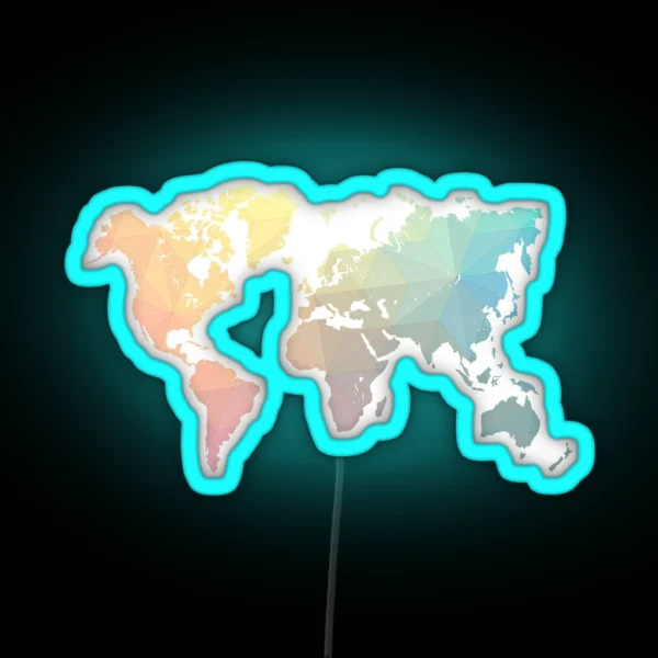 Geometric World Map Art RGB Neon Sign