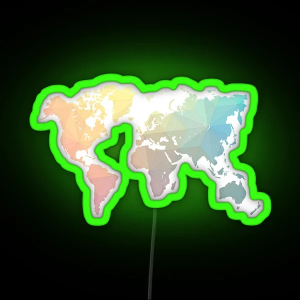 Geometric World Map Art RGB Neon Sign