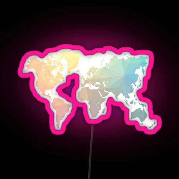 Geometric World Map Art RGB Neon Sign