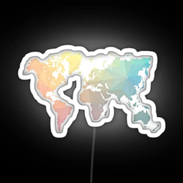 Geometric World Map Art RGB Neon Sign