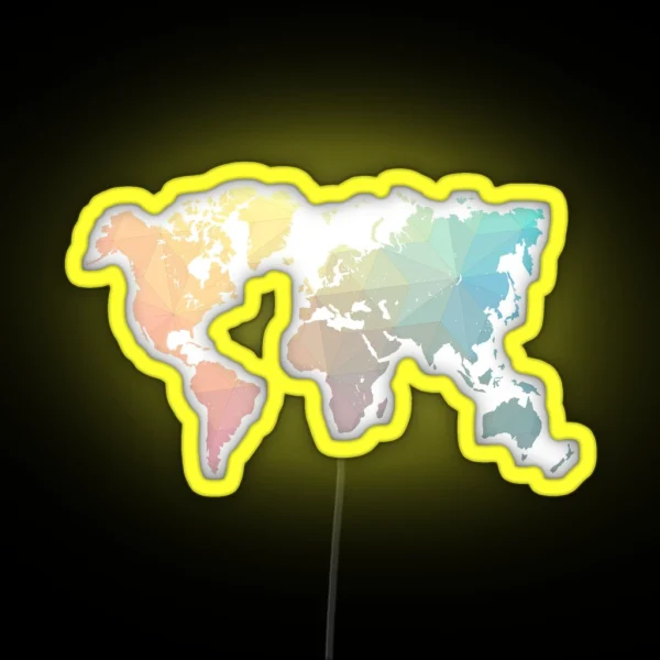 Geometric World Map Art RGB Neon Sign