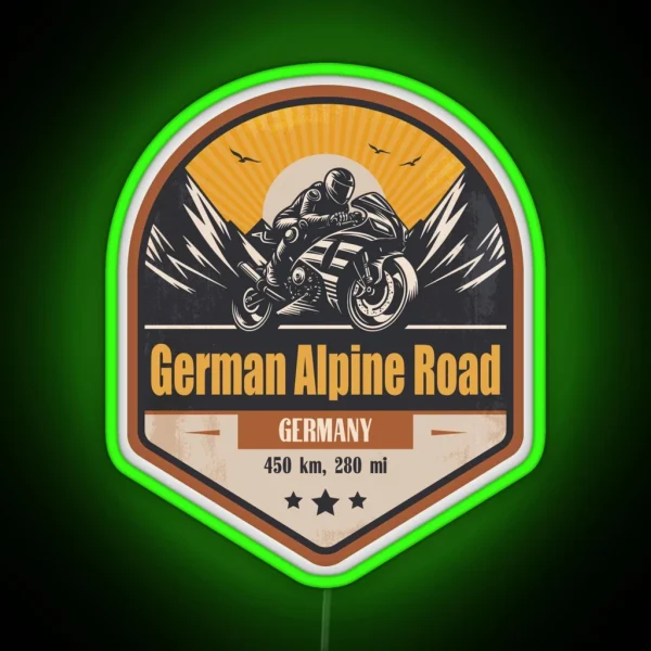 German Alpine Road Germany Motorcycling Mountain Design RGB Neon Sign