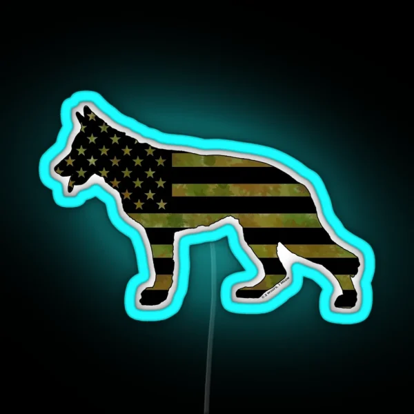 German Shepherd Camo American Flag RGB Neon Sign