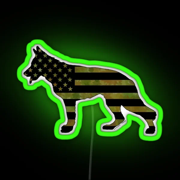 German Shepherd Camo American Flag RGB Neon Sign