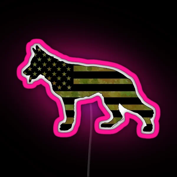 German Shepherd Camo American Flag RGB Neon Sign