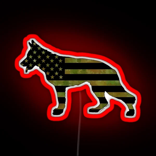 German Shepherd Camo American Flag RGB Neon Sign