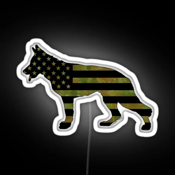 German Shepherd Camo American Flag RGB Neon Sign