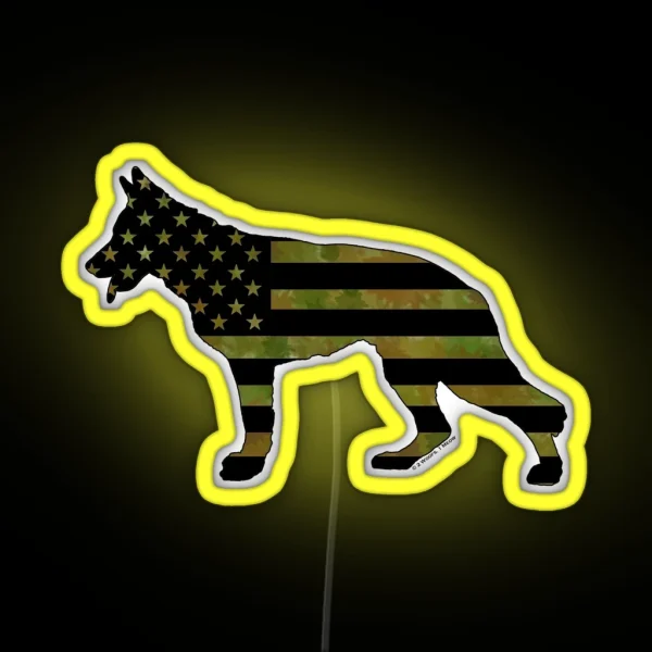 German Shepherd Camo American Flag RGB Neon Sign