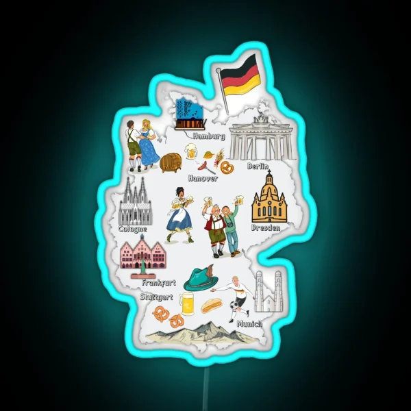 Germany Map GERMANY Landmarks Map Major Cities GERMANY RGB Neon Sign