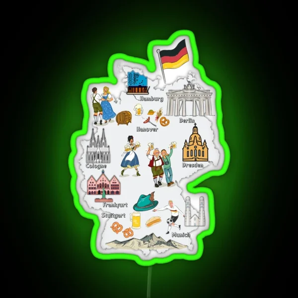 Germany Map GERMANY Landmarks Map Major Cities GERMANY RGB Neon Sign