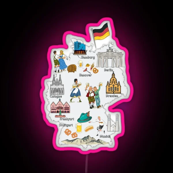 Germany Map GERMANY Landmarks Map Major Cities GERMANY RGB Neon Sign