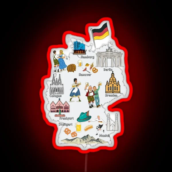 Germany Map GERMANY Landmarks Map Major Cities GERMANY RGB Neon Sign
