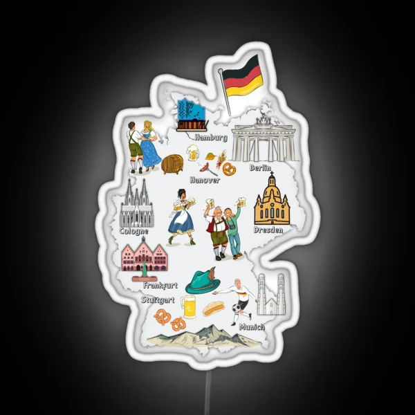 Germany Map GERMANY Landmarks Map Major Cities GERMANY RGB Neon Sign