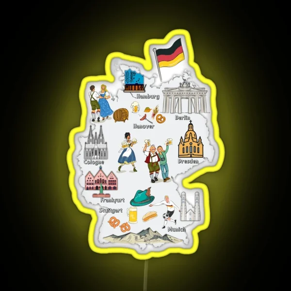 Germany Map GERMANY Landmarks Map Major Cities GERMANY RGB Neon Sign