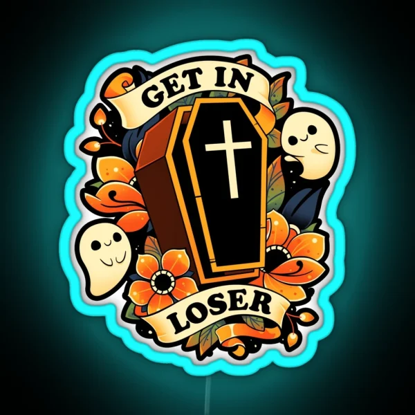 Get In Loser Cute Ghost Coffin RGB Neon Sign