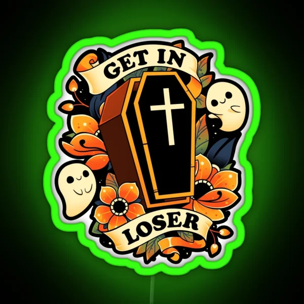 Get In Loser Cute Ghost Coffin RGB Neon Sign