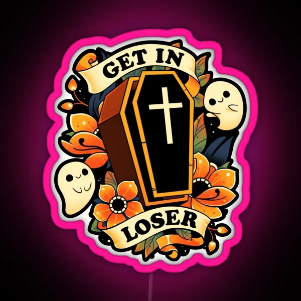 Get In Loser Cute Ghost Coffin RGB Neon Sign