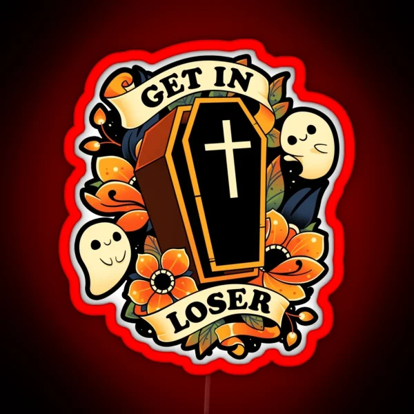 Get In Loser Cute Ghost Coffin RGB Neon Sign