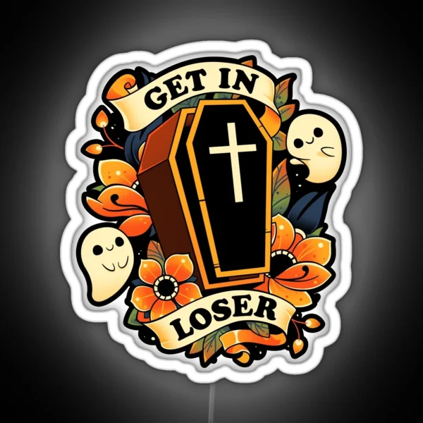 Get In Loser Cute Ghost Coffin RGB Neon Sign