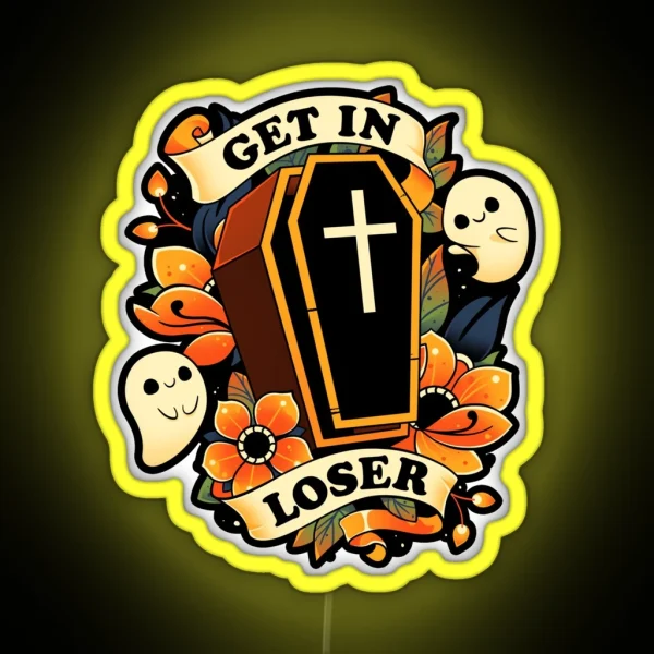 Get In Loser Cute Ghost Coffin RGB Neon Sign