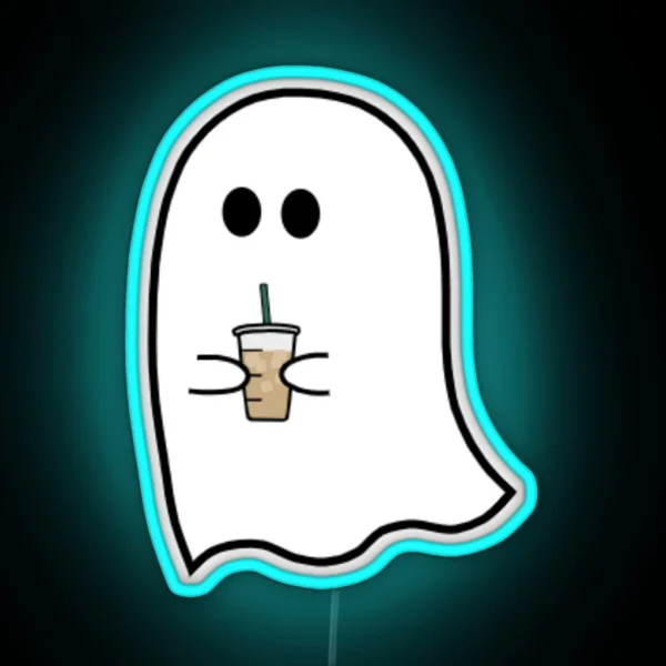 Ghost Drinking Iced Coffee RGB Neon Sign