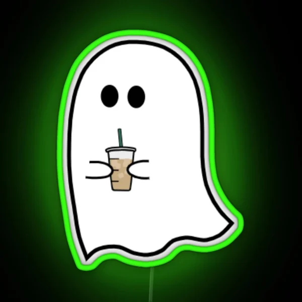 Ghost Drinking Iced Coffee RGB Neon Sign