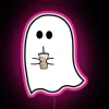 RGB Neon Bar Sign with Iced Coffee and Whimsical Ghost Design