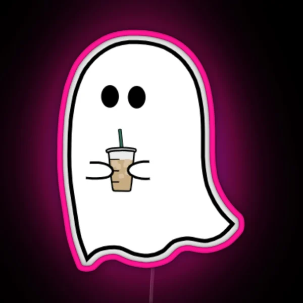 Ghost Drinking Iced Coffee RGB Neon Sign