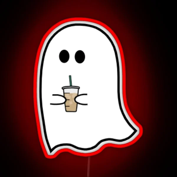 Ghost Drinking Iced Coffee RGB Neon Sign