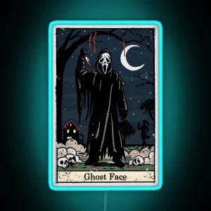 Ghost Face Tarot Card Classic Scream Movie Lets Watch Scary Movies Horror Anime Funny RGB Neon Sign