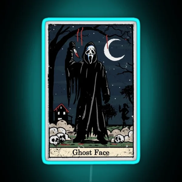 Ghost Face Tarot Card Classic Scream Movie Lets Watch RGB Neon Sign