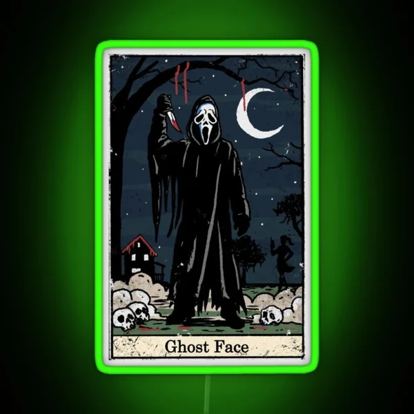 Ghost Face Tarot Card Classic Scream Movie Lets Watch RGB Neon Sign