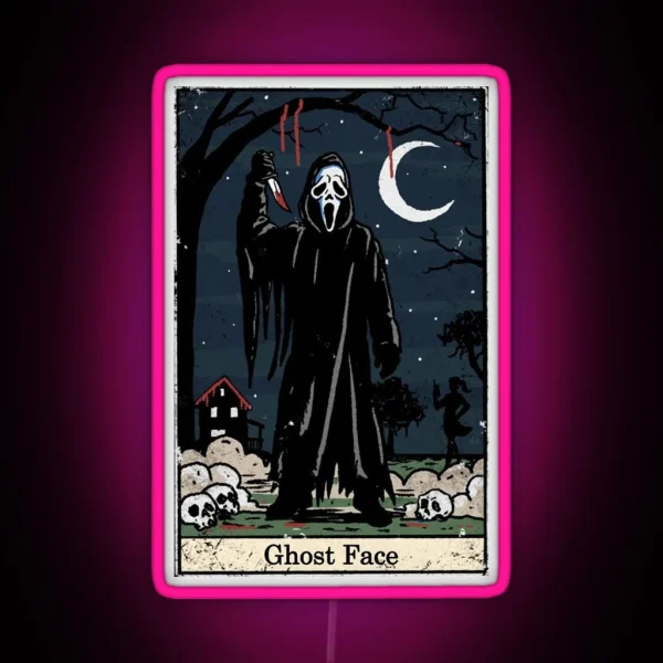 Ghost Face Tarot Card Classic Scream Movie Lets Watch RGB Neon Sign