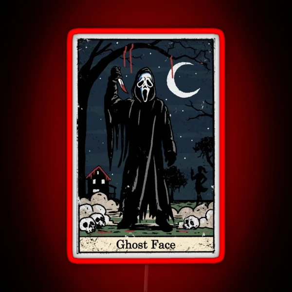 Ghost Face Tarot Card Classic Scream Movie Lets Watch RGB Neon Sign