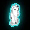 Whimsical RGB Neon Sign Featuring a Ghost Among Blooming Flowers
