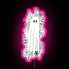 Whimsical Ghost Blooms Among Vibrant Rainbow Neon Flowers Sign Artwork Display