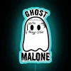 Neon bar decor with Ghost Malone name in colorful RGB letters