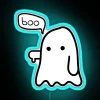 Vintage inspired neon sign, ghostly disapproval spirit, colorful RGB lighting