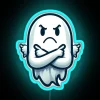 Vintage Glitch Art Neon Sign with Disapproval Ghost in RGB Colors