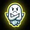 Spooky warning LED sign with disapproving ghostly face in RGB.