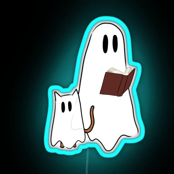 Ghost Reading A Book Ghost Cat RGB Neon Sign