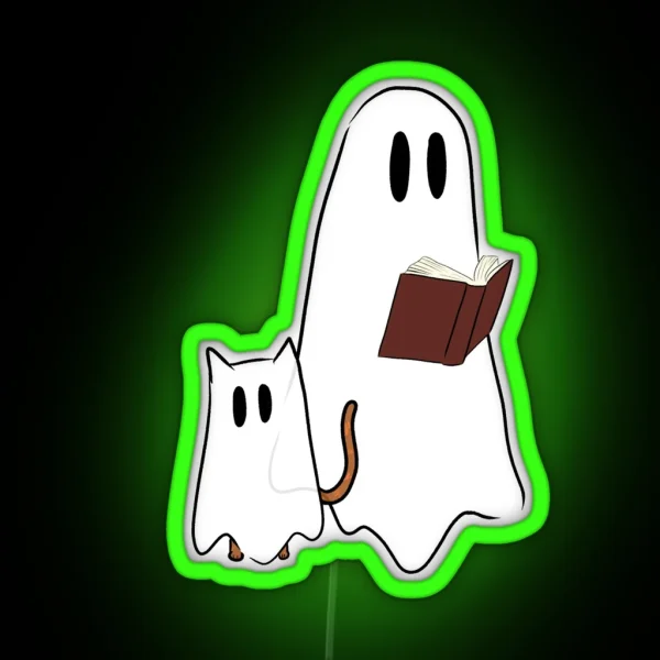 Ghost Reading A Book Ghost Cat RGB Neon Sign