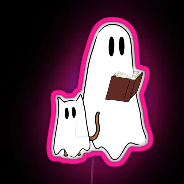 Ghost Reading A Book Ghost Cat RGB Neon Sign