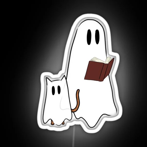 Ghost Reading A Book Ghost Cat RGB Neon Sign