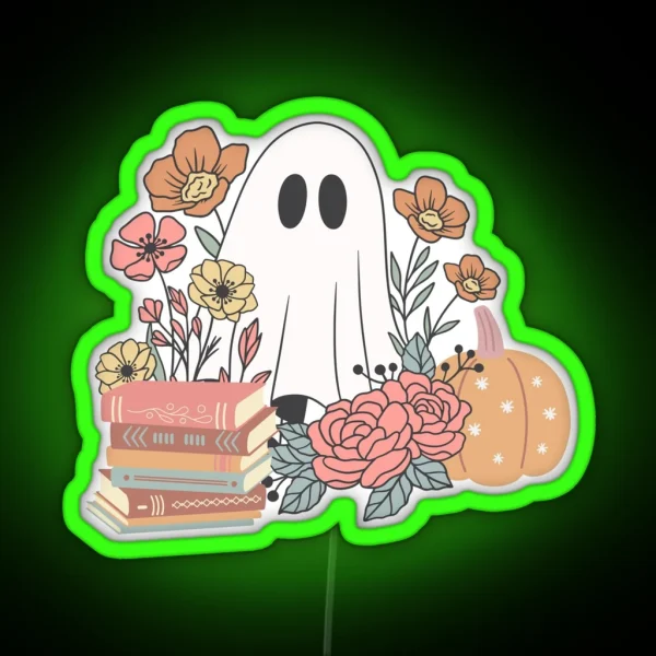 Ghost With Books And Flowers RGB Neon Sign