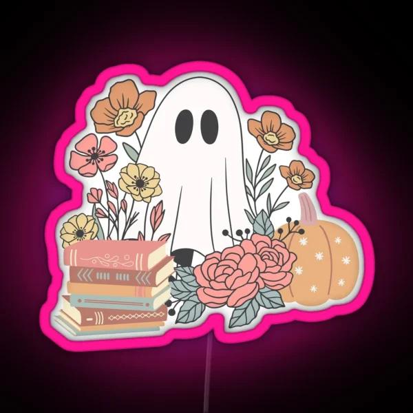 Ghost With Books And Flowers RGB Neon Sign