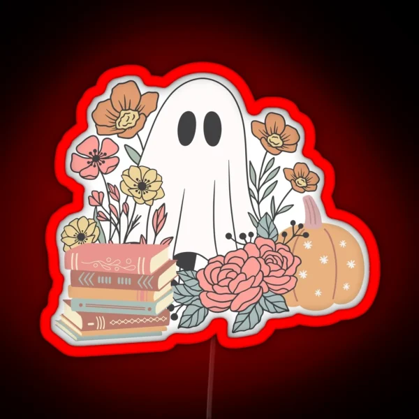 Ghost With Books And Flowers RGB Neon Sign