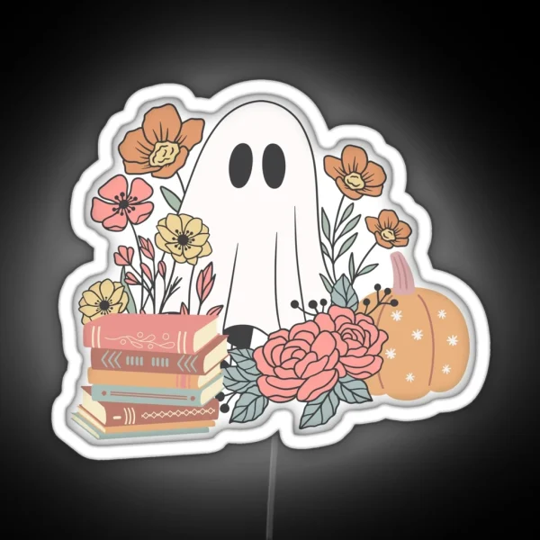 Ghost With Books And Flowers RGB Neon Sign
