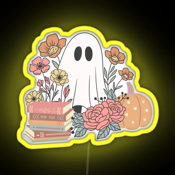 Ghost With Books And Flowers RGB Neon Sign
